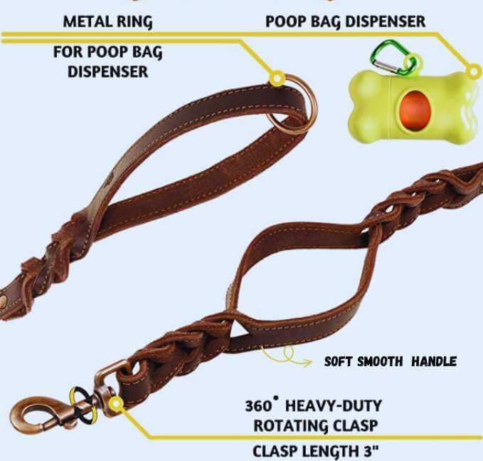 feature Leather Two Handle Dog Leash