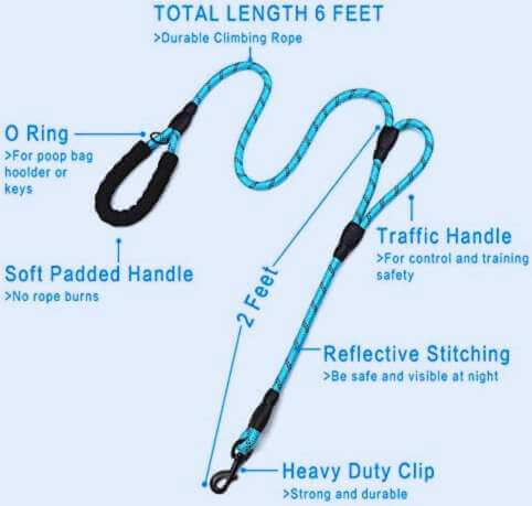 feature Rope Dual Handle Dog Leash